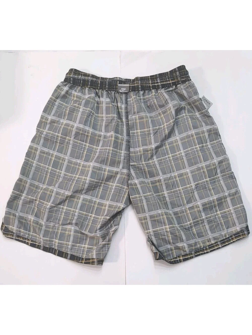 Vintage Nike Board Shorts Gray Plaid Swim Trunks Suit Surf Swoosh Men 32 Bright